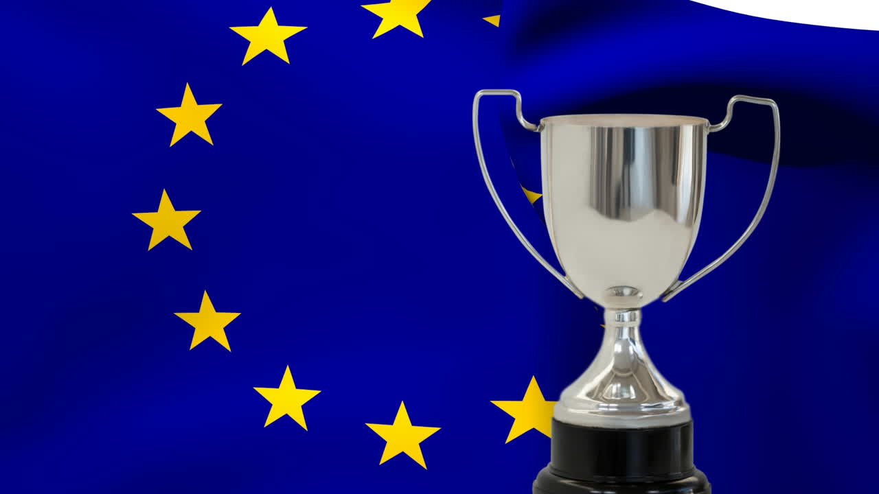 Bandiera dell'UE e trofeo