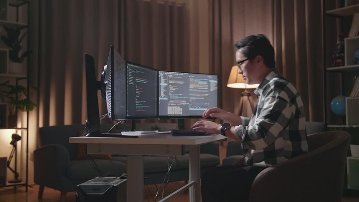 Programmierer arbeitet bis spät in die Nacht
