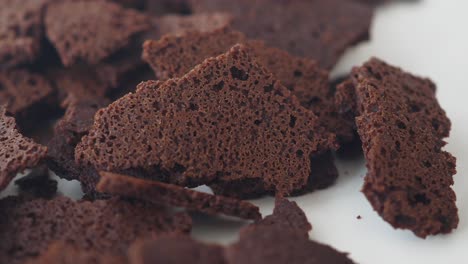 close-up of broken chocolate brownie pieces