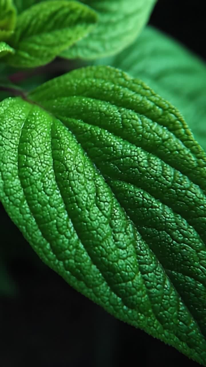 Primo piano di vivaci foglie verdi che mostrano trame e motivi intricati nella natura, catturando la bellezza e i dettagli del fogliame