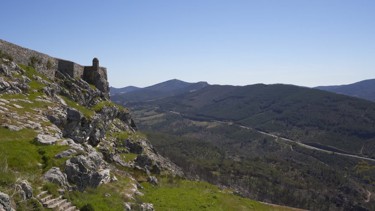 Landscape mountains and Marvao castle walls in Alentejo, Portugal