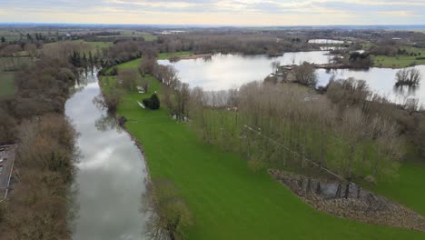 great river ouse lakes in background uk aerial footage