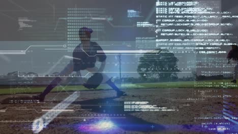 animation of data processing over diverse female baseball players