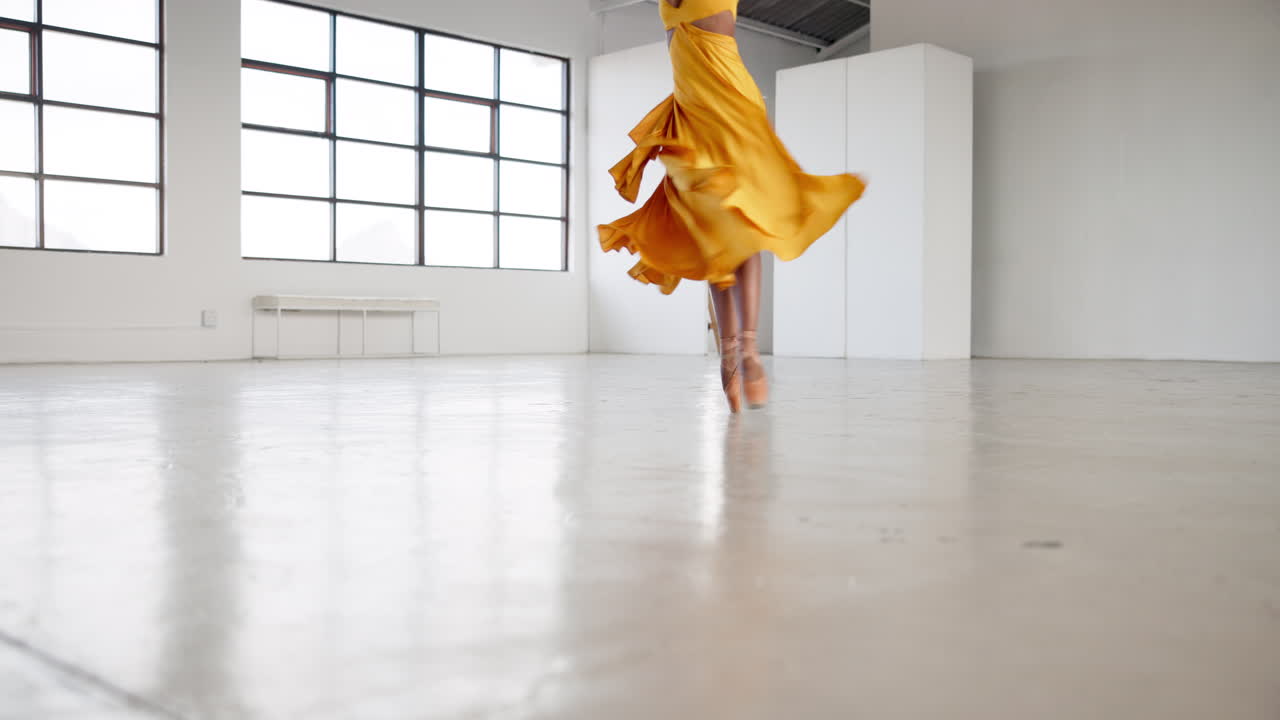 Dancing, dress and feet of ballet woman