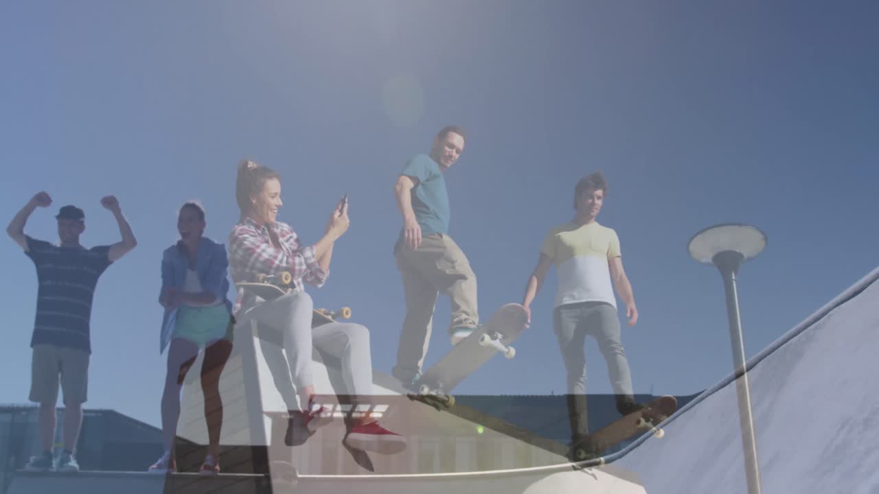 백인 친구들의 애니메이션 스케이트보딩 백인 남성 스케이트보딩