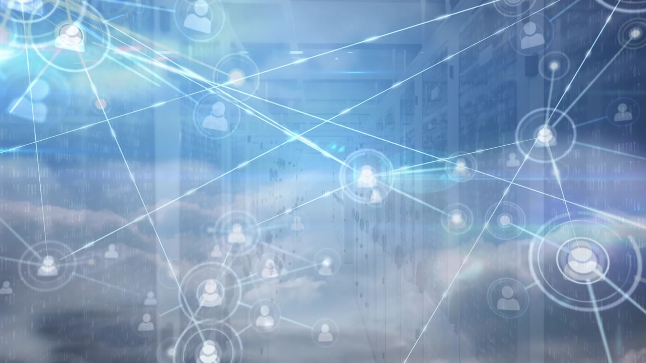 Animation of network of connections over clouds