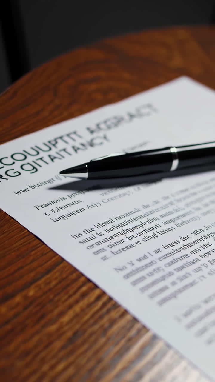 Legal Document with Pen on Wooden Table
