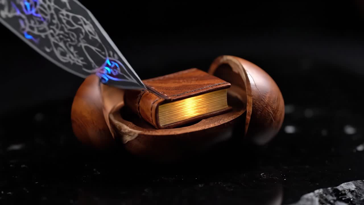 Uovo di legno finemente intagliato e libro in miniatura