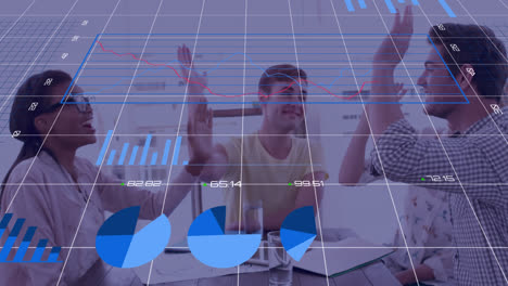 animation of data processing over diverse business people in office