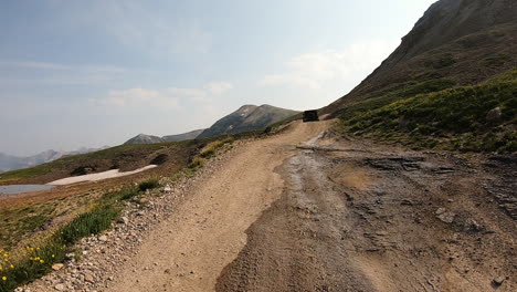 driving on black bear pass trail, an 4wd off road trail through the mineral basin near trico peak along black bear pass trail near telluride colorado