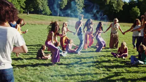 hippie gathering in a field