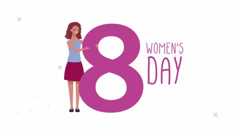 happy womens day lettering card with woman and number eight