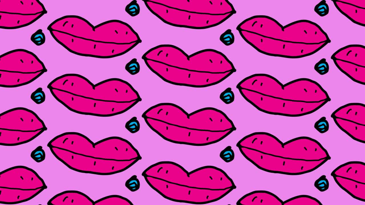 bambini che disegnano pop art sullo sfondo senza cuciture con il tema delle labbra