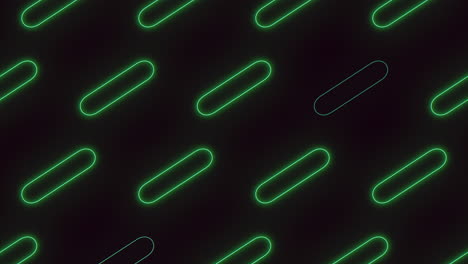 Green-neon-geometric-shapes-in-rows-on-black-gradient
