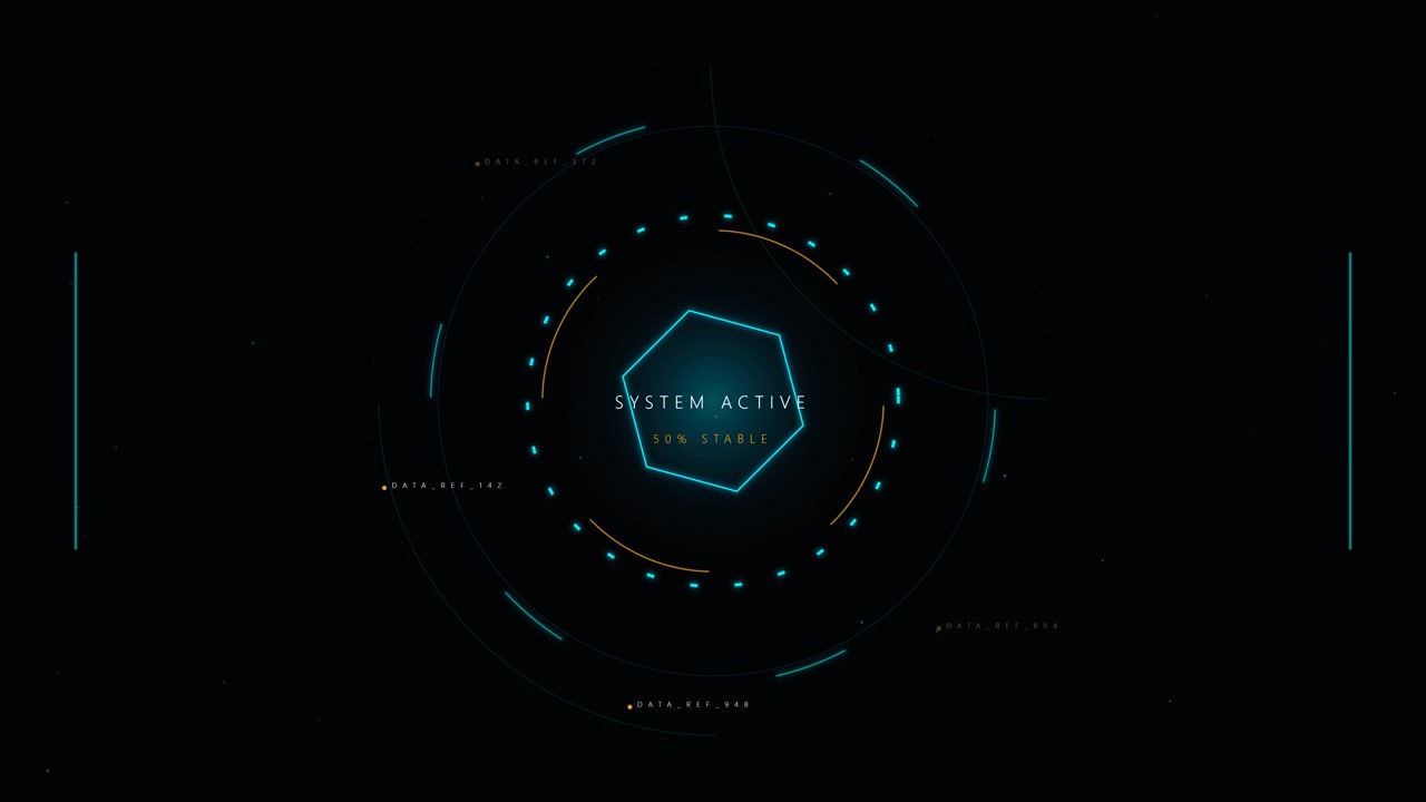 Futuristic Digital Loading Interface with Hexagon Progress Indicator