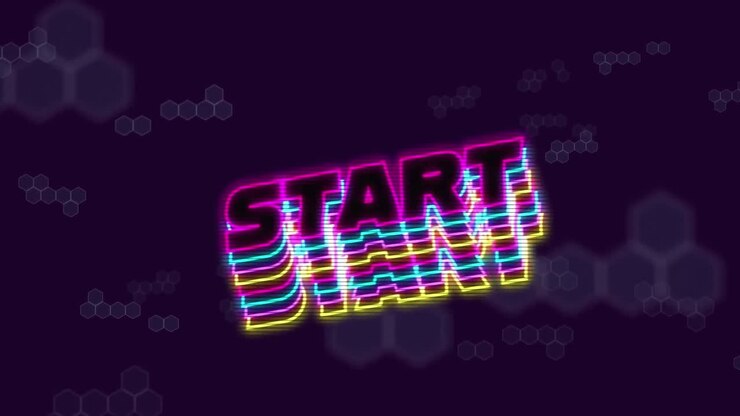 Animation of start text over moving molecules on dark background