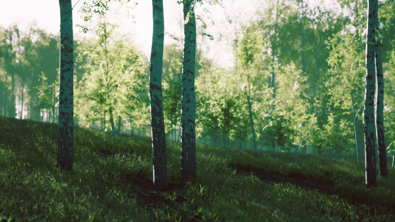 여름 빛 에 조용 한 버드 숲