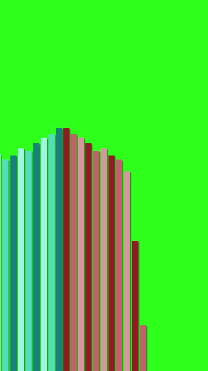 Grafico a barre verticale animato che cresce, cambia colore e transita fluidamente su uno sfondo verde brillante.