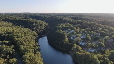 aerial view above the lake home beside the community