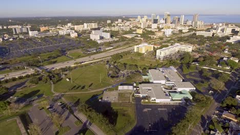 4k aerial drone video of campbell park in downtown st