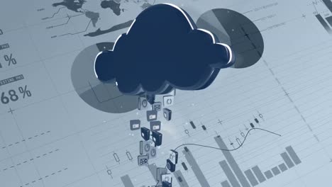iconos que se elevan en una nube frente a los gráficos en movimiento