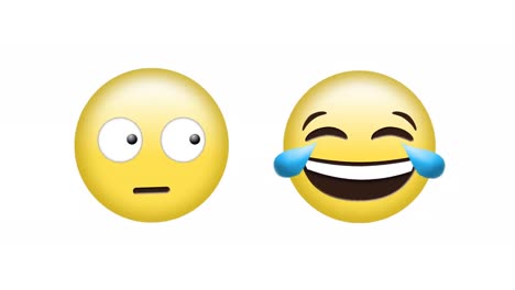Animation-of-rolling-eyes-and-laughing-emoji-icons-over-white-background