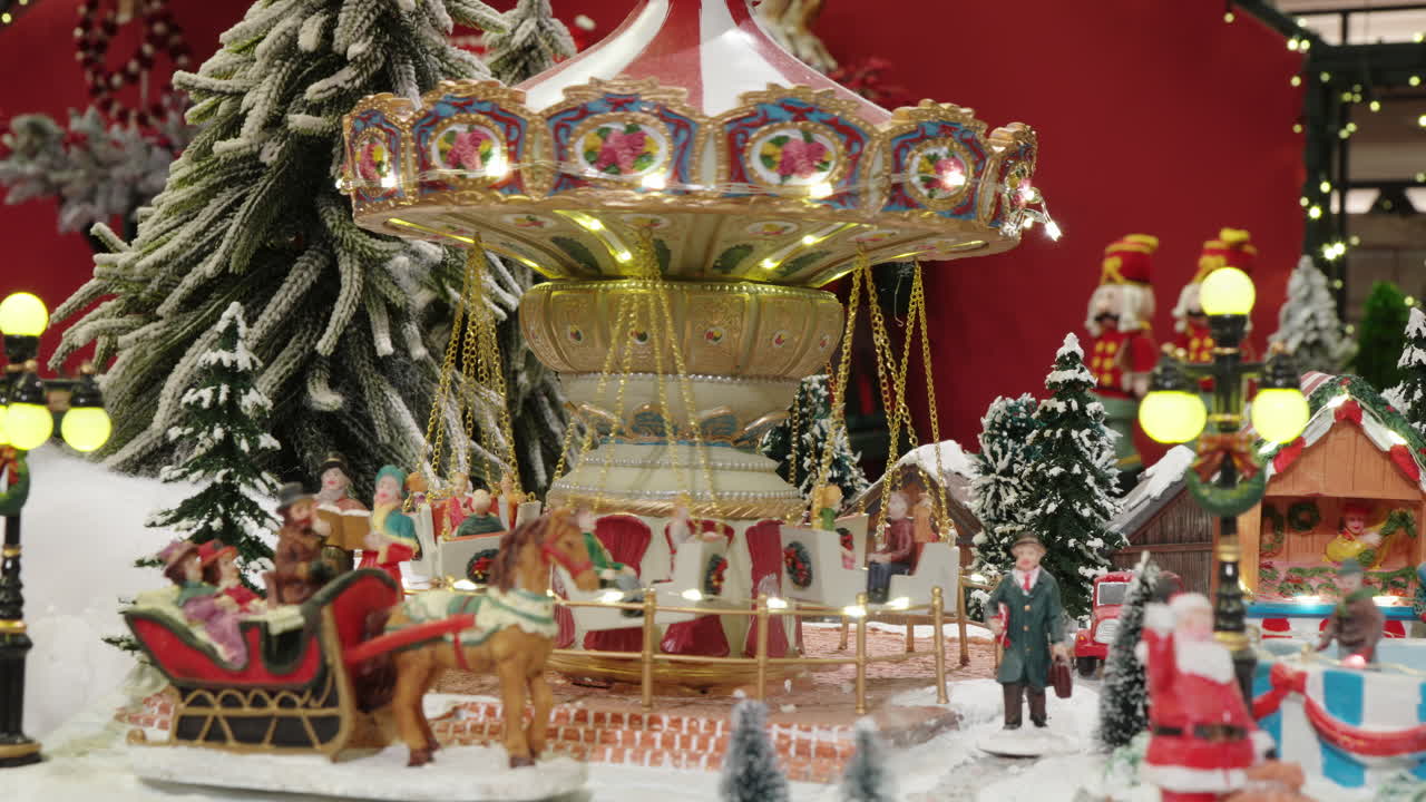 Miniature Christmas Village with Spinning Carousel Display
