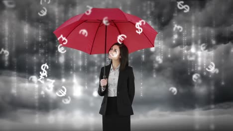 Composite-image-of-businesswoman-holding-an-umbrella