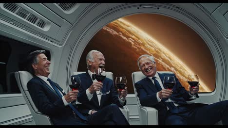 businessmen toasting in space