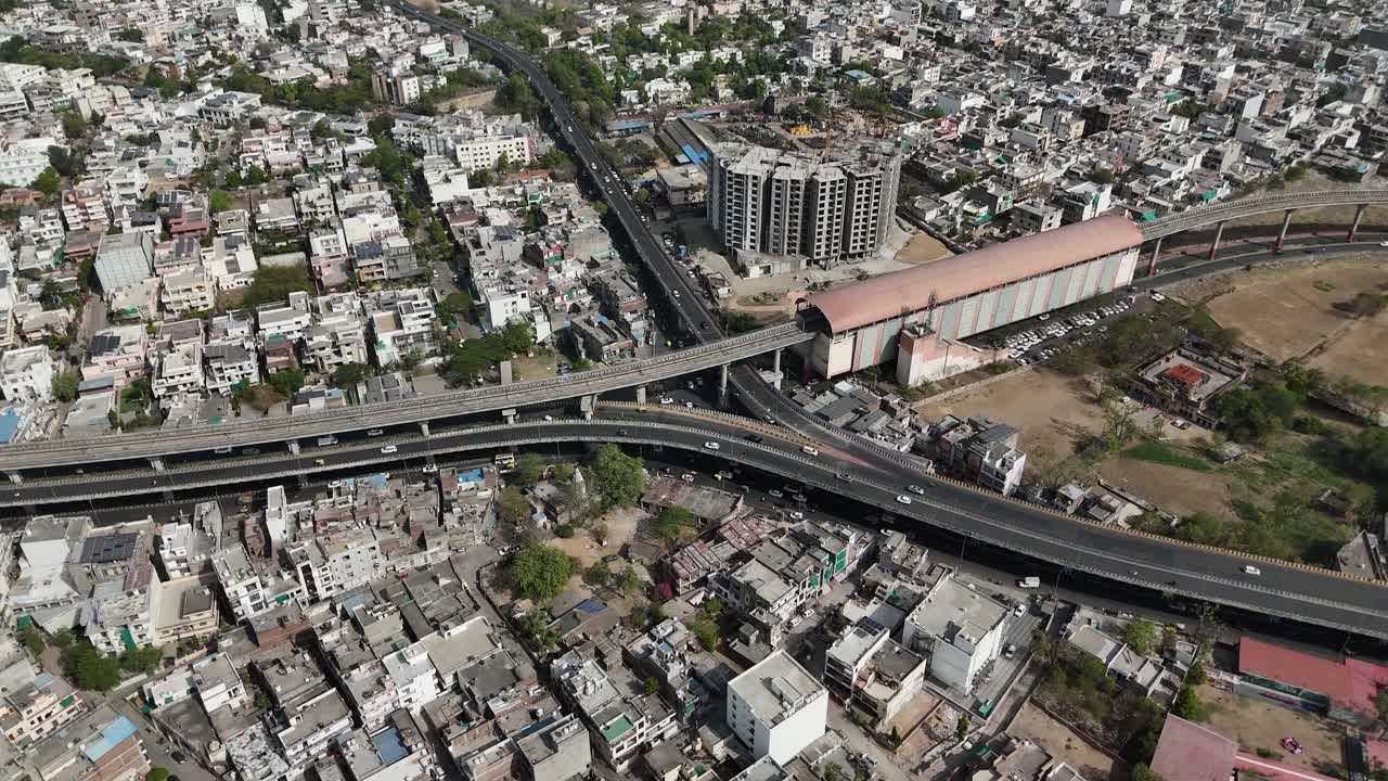 Busy road networks captured from the skies of Jaipur.