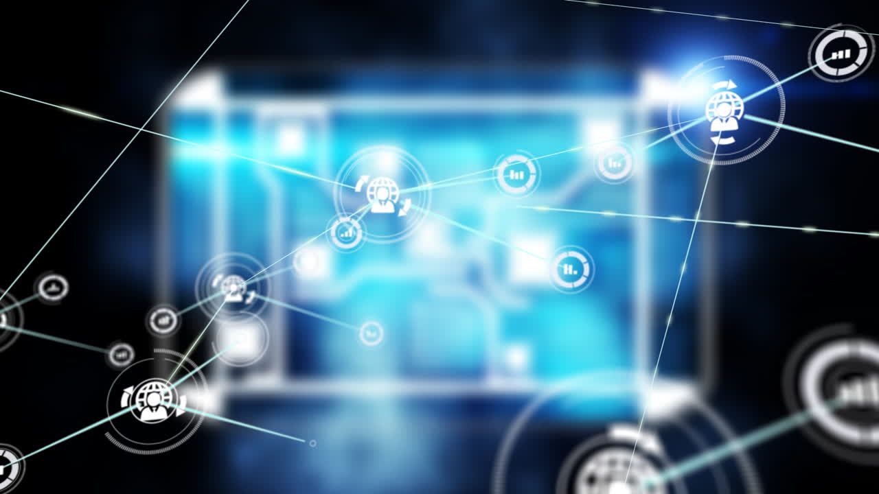 반 ⁇ 이는 큐브 위의 선으로 상호 연결된 지구와 그래프 아이콘으로 프로필 아이콘의 애니메이션