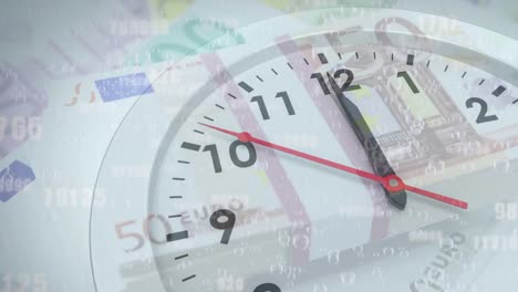 animation of clock ticking over euro currency bills