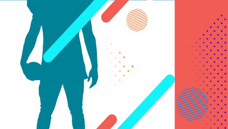animación de formas coloridas sobre la silueta de un jugador de fútbol americano masculino sobre fondo blanco