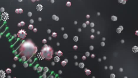 animation of virus cells over dna and black background