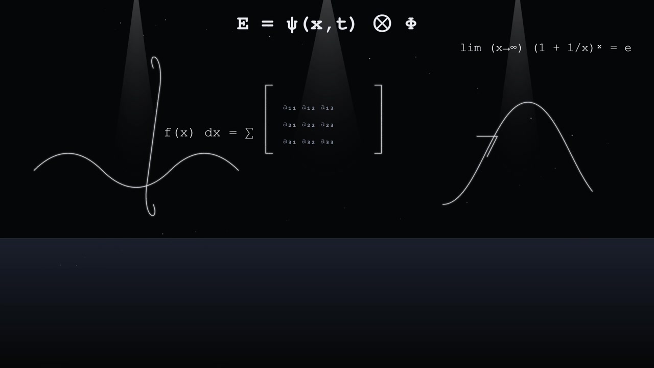 Mathematical Equations and Symbols Animated on Dark Background