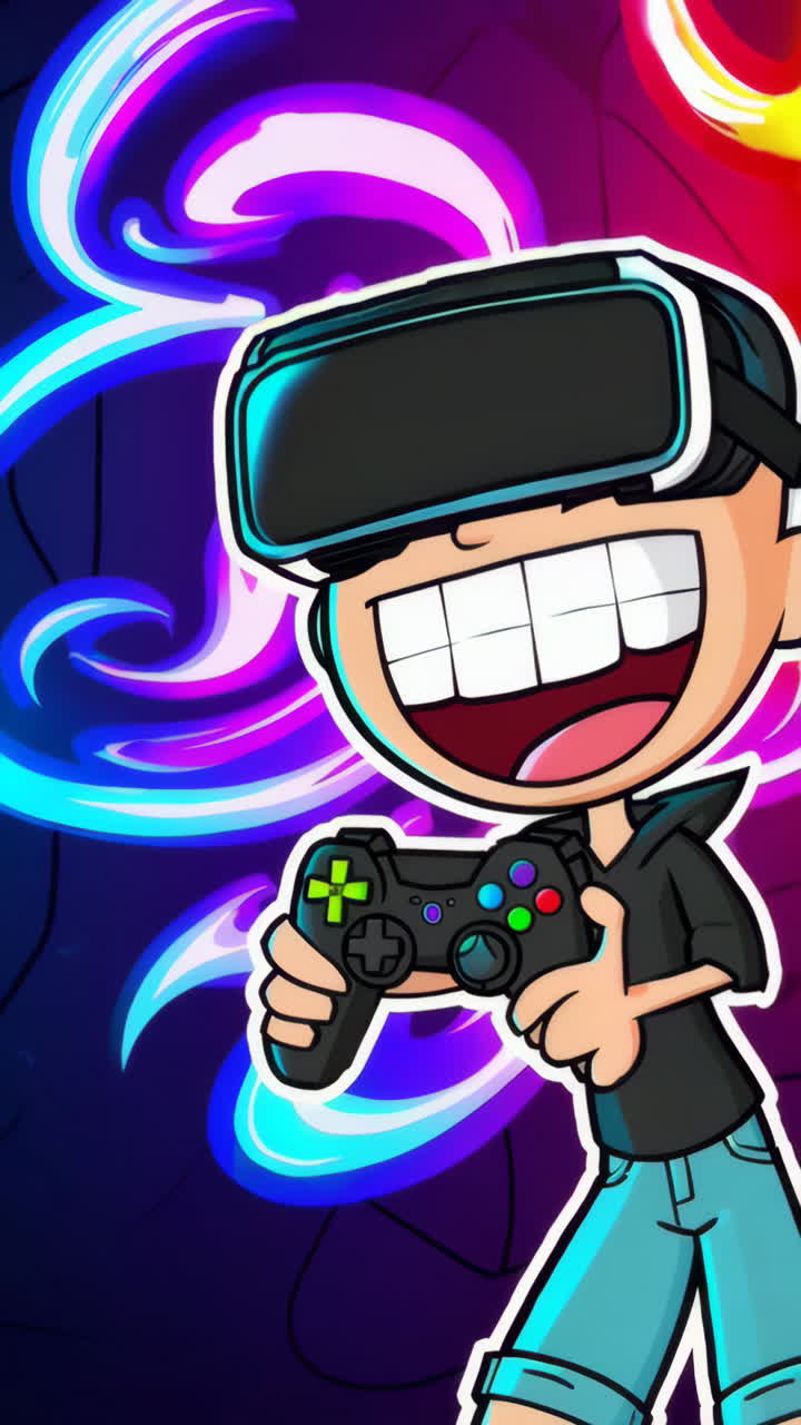 Ragazzo cartone animato che gioca a un gioco VR