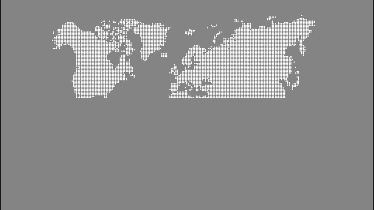 stop motion Dotted abstract world map on gray background. Dotted world map