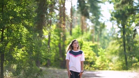 woman walking in a forest