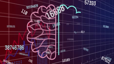 animación de un procesamiento de datos e iconos sobre las estadísticas