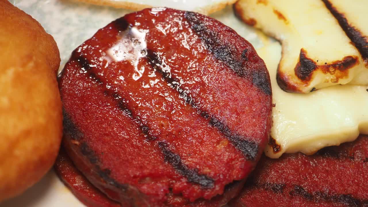 Grilled Sucuk and Halloumi Cheese with Fried Dough