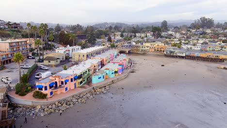 Storm-damaged-Capitola-Wharf-aerial-view,-Bomb-cyclone-natural-disaster-flooding-and-collapsed-pier