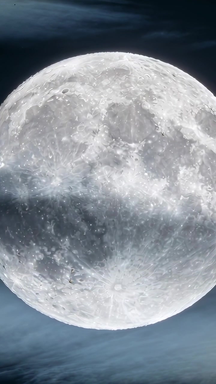 Vídeo vertical: Lua cheia brilhante deslizando pelo céu noturno enquanto nuvens finas flutuam