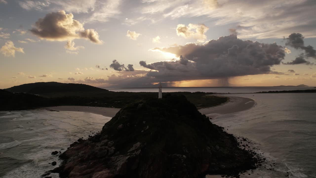 wide view of the Farol das Conchas lighthouse and beaches of Ilha do Mel, Paranagu&aacute;, Paran&aacute;, South, Brazil