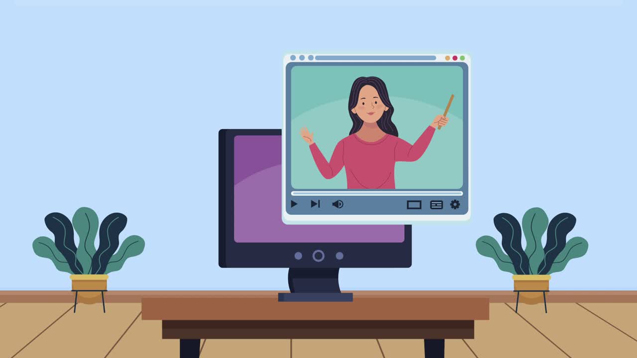 young woman teaching in desktop animation