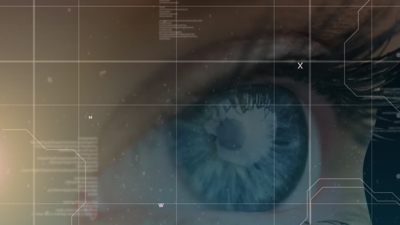animación del procesamiento de datos en primer plano del ojo humano