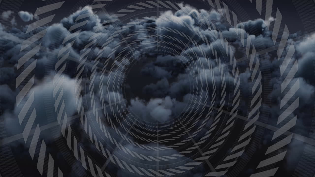 Animation of digital tunnel over dark clouds