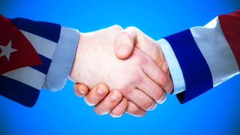cuba - france / handshake concept animation about countries and politics / with matte channel