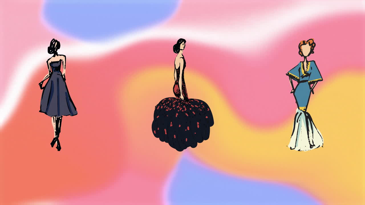 animación de modelos elegantes sobre un fondo de colores