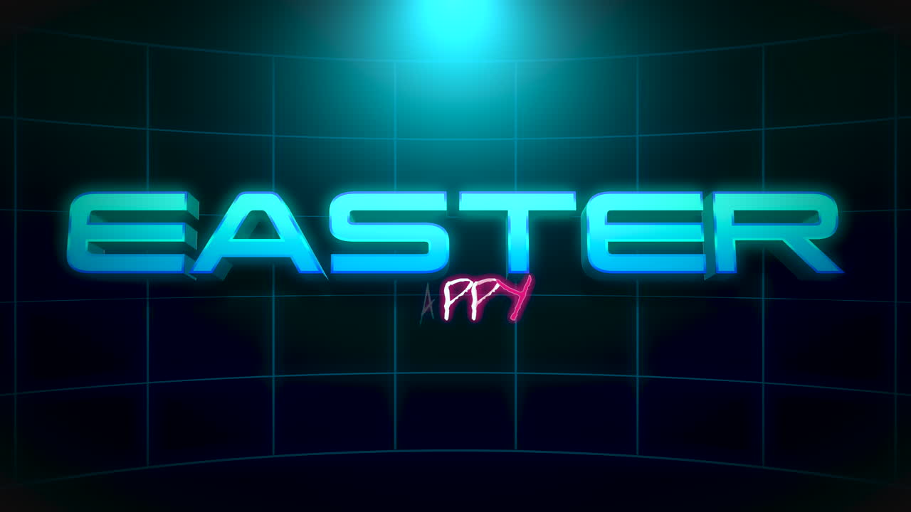 felices pascuas con rejilla azul retro en galaxia