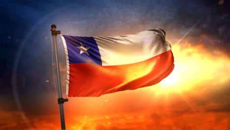 chile flag backlit at beautiful sunrise loop slow motion 4k